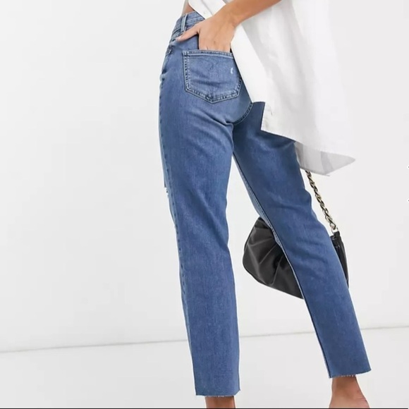 Calvin Klein Jeans Denim - Calvin Klein Womn 14/32 Blue Medium Denim Distressed High Rise Straight Jean Nwt